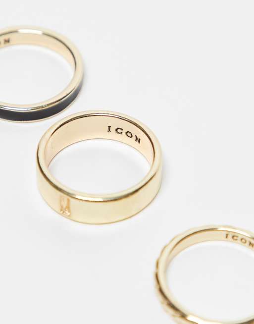 Icon Brand seventies city multipack band ring set in gold | ASOS