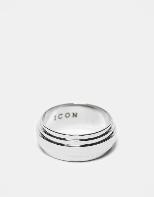 Icon Brand – Seventies City – Silverfärgad ring i rostfritt stål med deco-stil