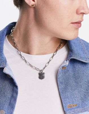 Icon Brand shield pendant necklace in silver - ASOS Price Checker