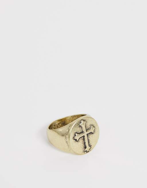 Icon Brand – Siegelring mit Kreuzdetail in Gold