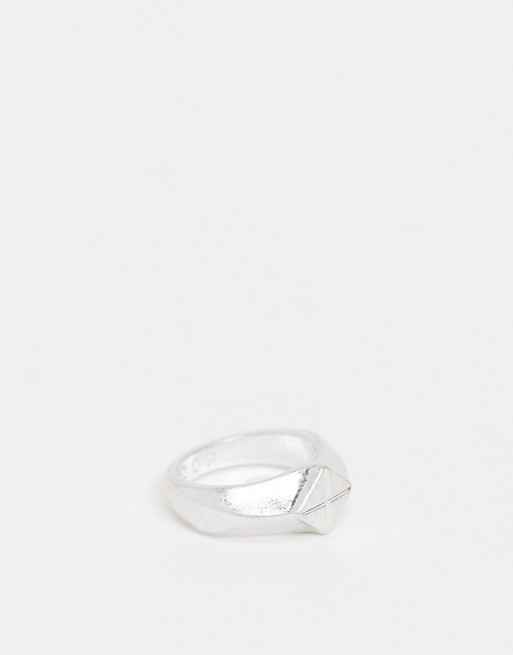 Icon Brand signet ring in silver with diamond shape detail