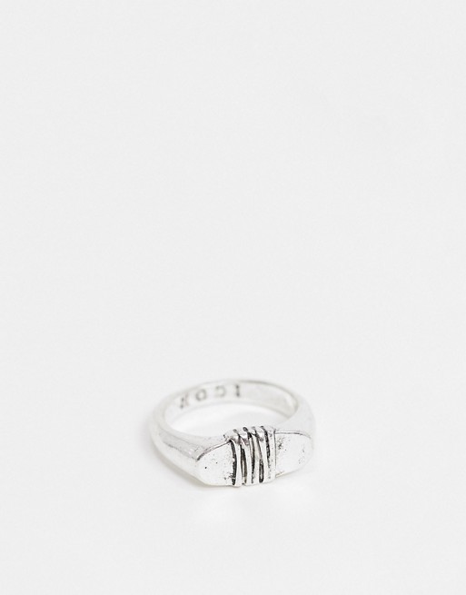 Icon Brand signet ring in silver with wrapped design