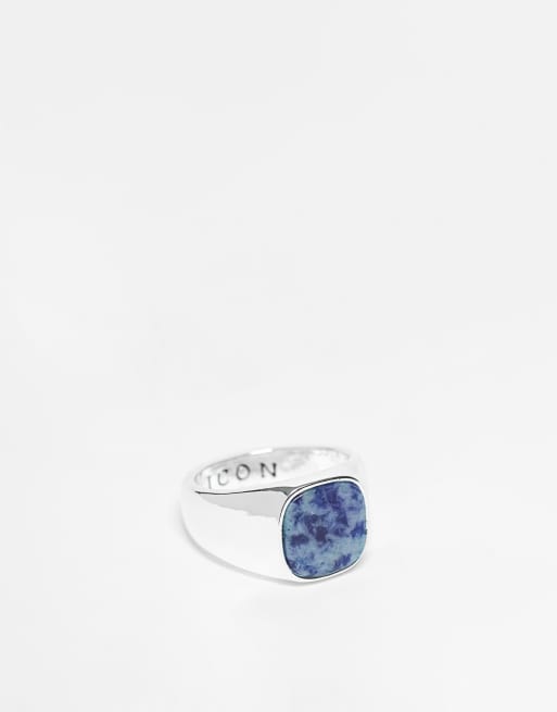 Icon Brand ring with blue stone in silver ASOS