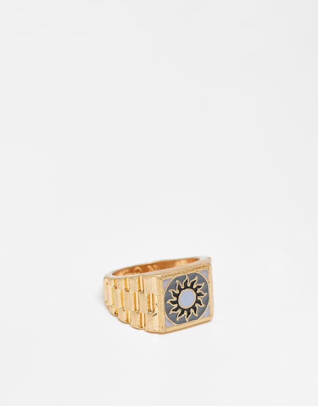 Icon Brand signet ring with monochrome sun enamel in gold