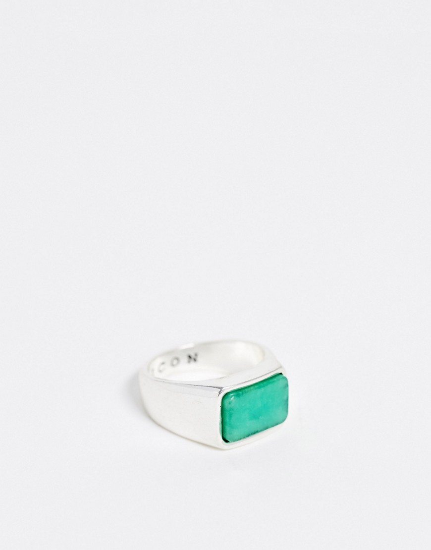 Icon Brand – Silverfärgad klackring med grön sten