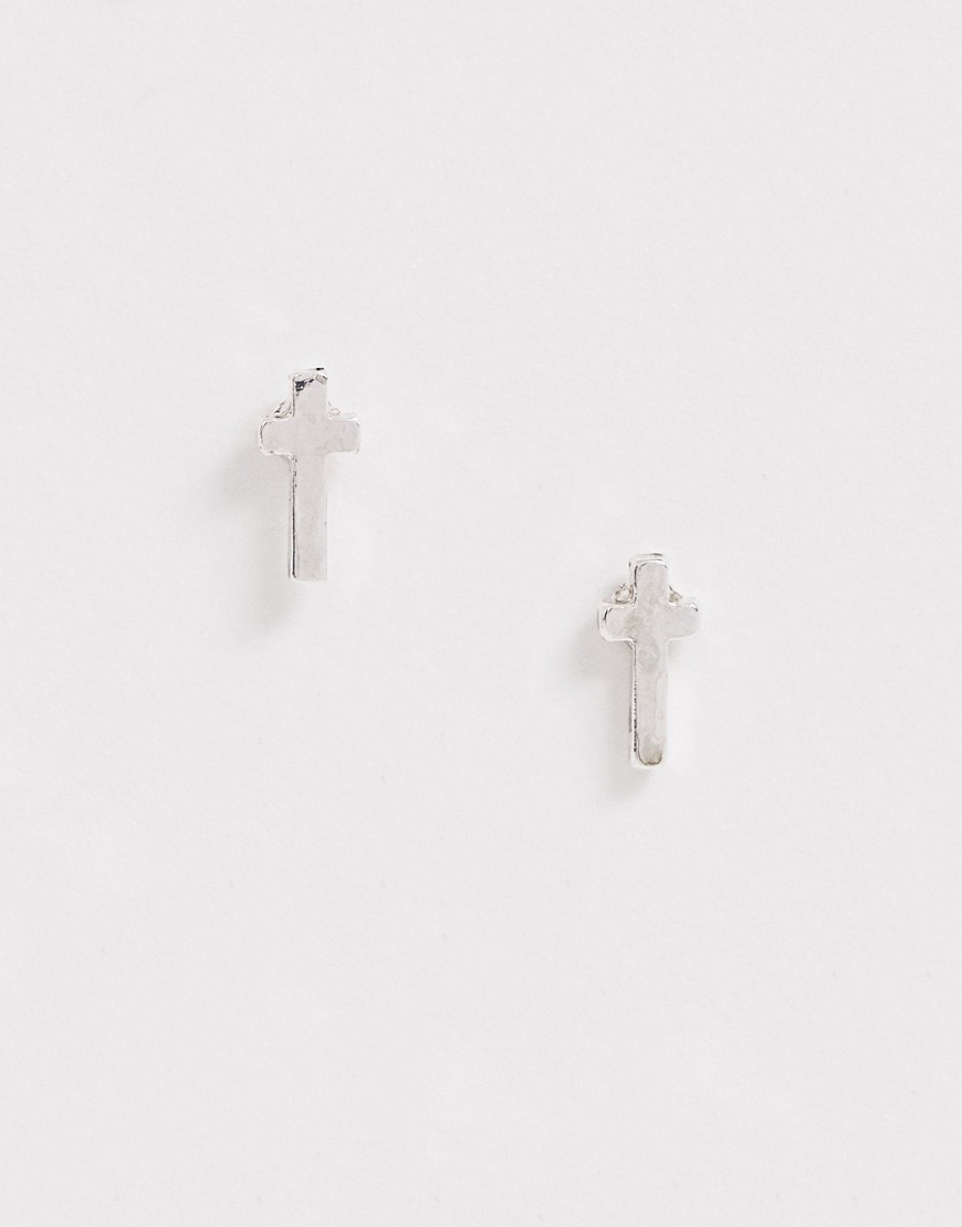 Icon Brand – Silverfärgade stiftörhängen med kors