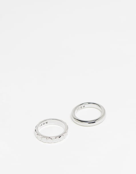 Icon Brand - Sæt med båndring og sekskantet ring i sølvfarve - view 1