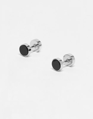 Icon Brand Icon Brand stainless steel 7mm onyx plug earrings in silver/black