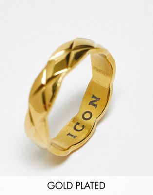 Icon Brand stainless steel band ring plated in 14k gold - ASOS Price Checker