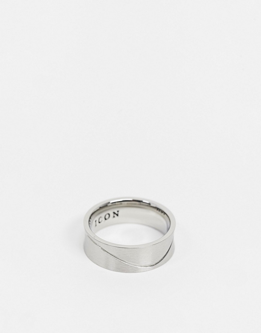 Icon Brand stainless steel band ring with uneven line detail-Silver