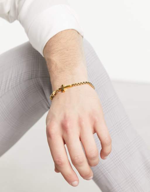 Gold cross bracelet deals mens