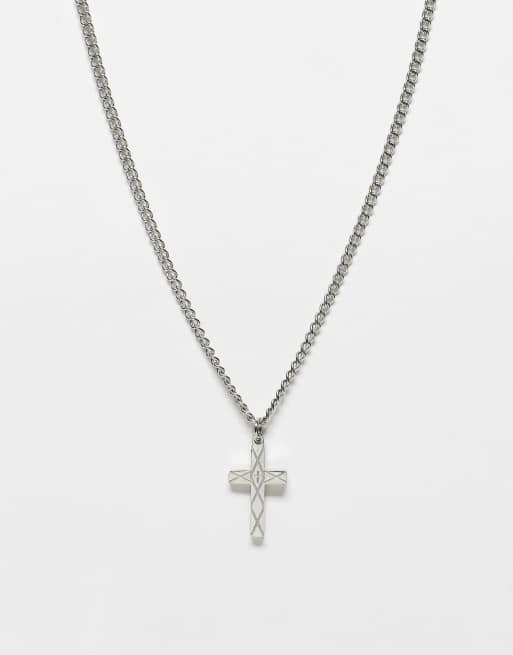 Icon Brand stainless steel bevelled cross chain necklace in silver ASOS