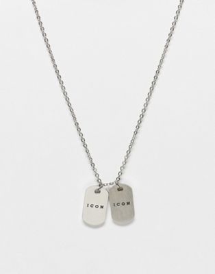Icon Brand stainless steel brushed double dog tag necklace in silver - ASOS Price Checker