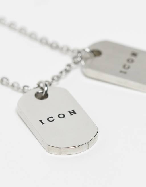 Icon Brand stainless steel brushed double dog tag necklace in silver | ASOS