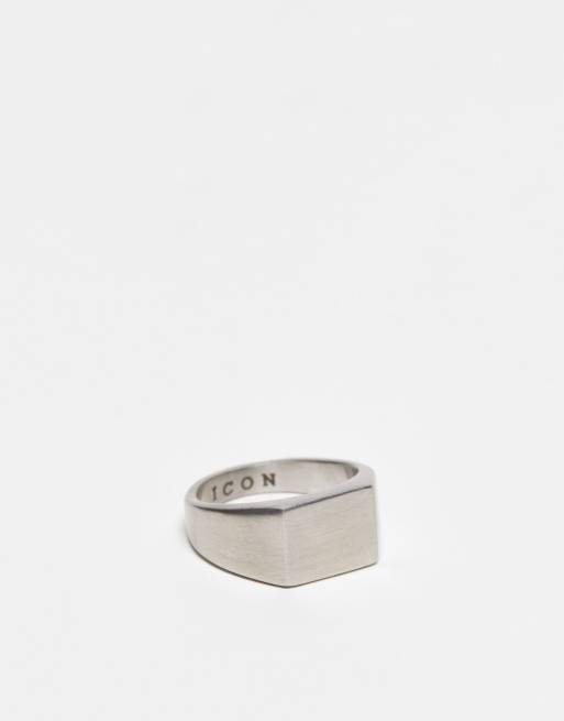 Icon Brand stainless steel brushed square signet ring in silver