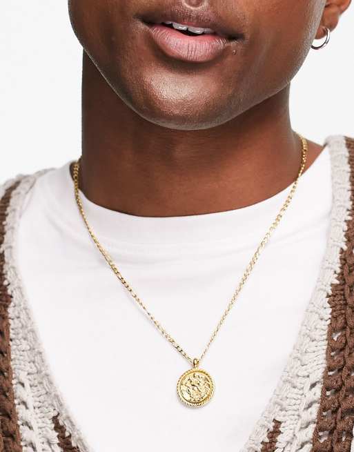 Mens gold deals coin necklace