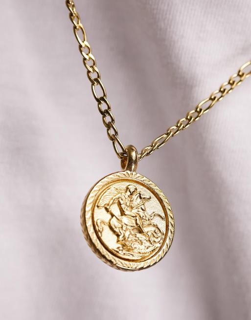 Gold Stainless Steel Coin Pendant Necklace