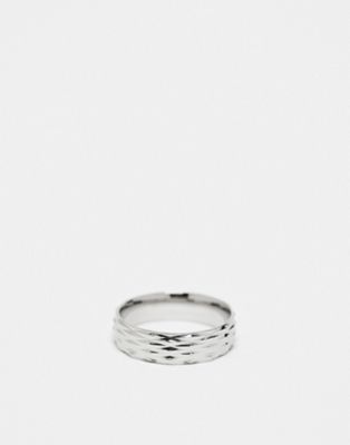 Icon Brand stainless steel cut detail band ring in silver - ASOS Price Checker
