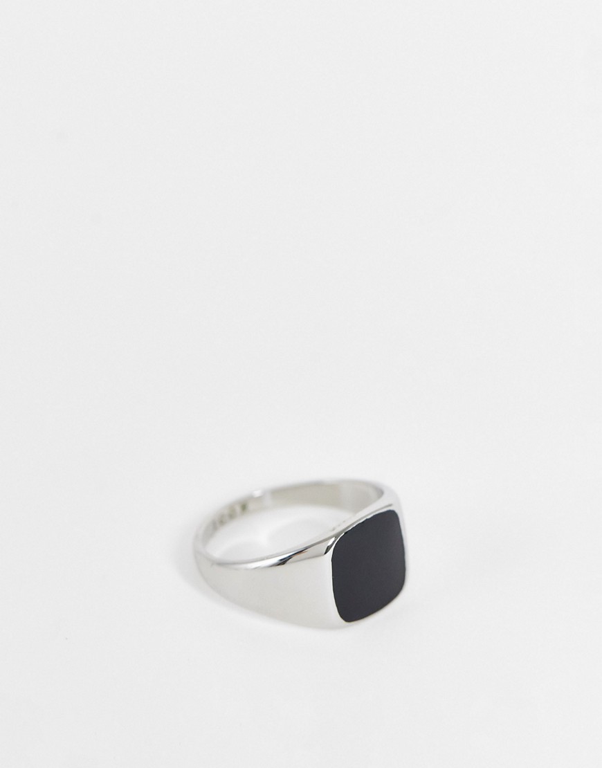 Icon Brand stainless steel enamel signet ring in silver