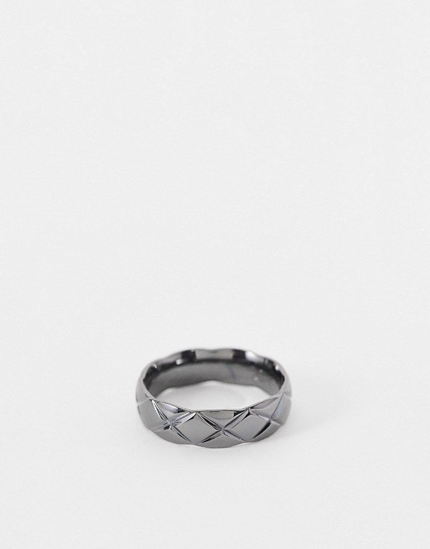 Icon Brand stainless steel gunmetal textured band ring in gray-Grey