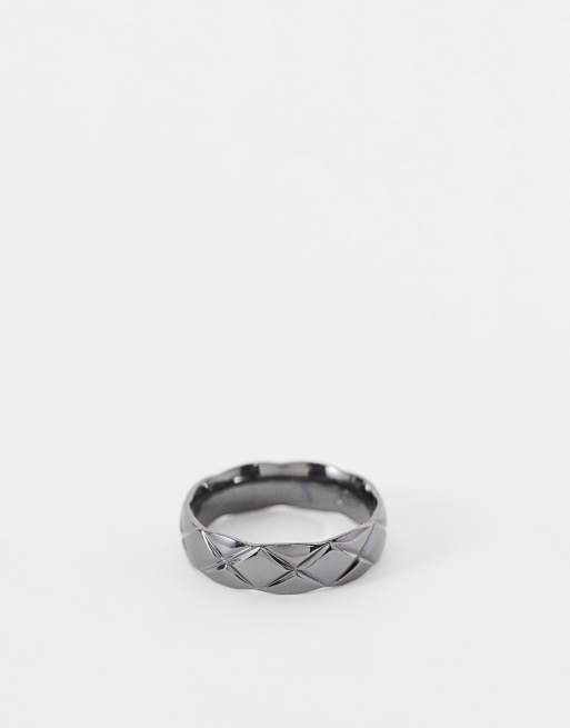Icon Brand stainless steel gunmetal textured band ring in gray
