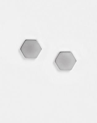 Icon Brand Stainless Steel Hexagon Plug Earrings In Silver