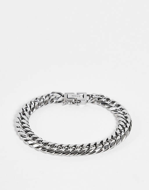 Men Icon Brand stainless steel rectangle clasp bracelet in silver 