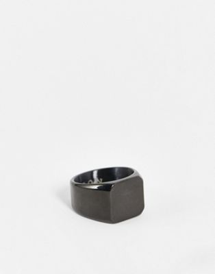 Icon Brand stainless steel rectangle signet ring in black