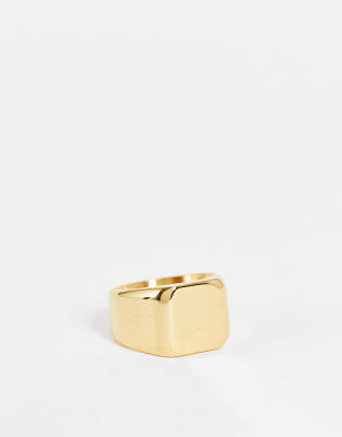 Icon Brand stainless steel rectangle signet ring in gold - ASOS Price Checker