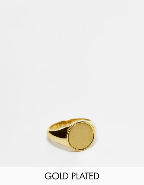 Icon Brand stainless steel round signet ring plated in 14k gold - view 1
