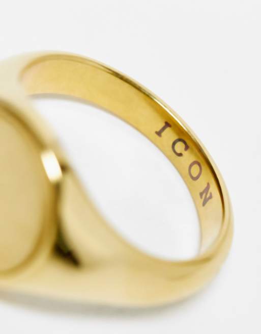 Icon Brand stainless steel round signet ring plated in 14k gold | ASOS