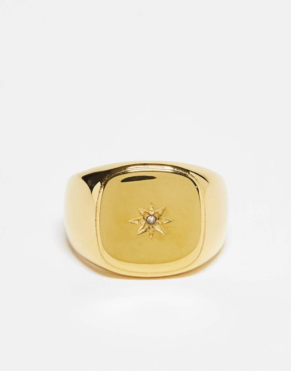 Icon Brand stainless steel vintage star signet ring in gold 1