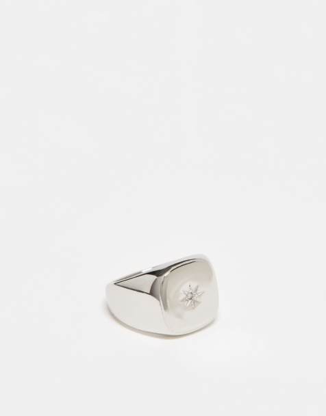 Icon Brand stainless steel vintage star signet ring in silver - view 1