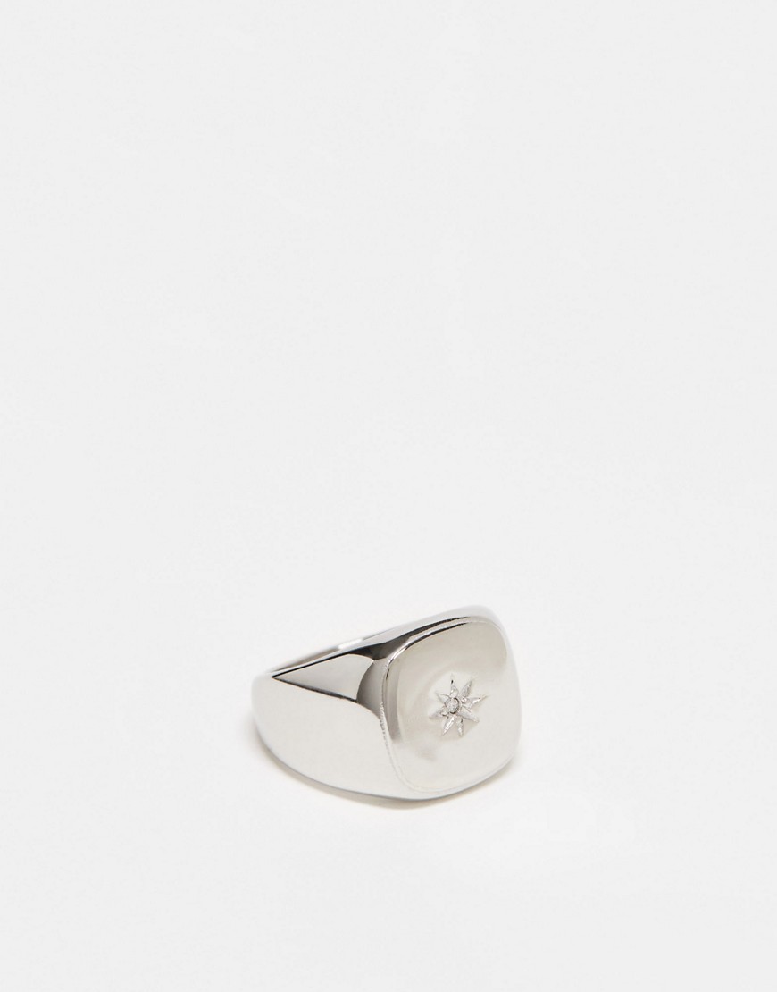 stainless steel vintage star signet ring in silver-Gold