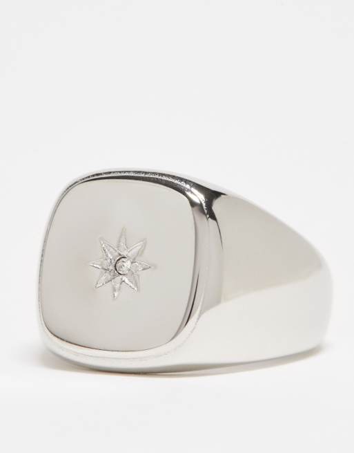 Icon Brand stainless steel vintage star signet ring in silver | ASOS