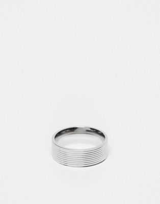 Icon Brand stainless steel wide groove band ring in silver - ASOS Price Checker