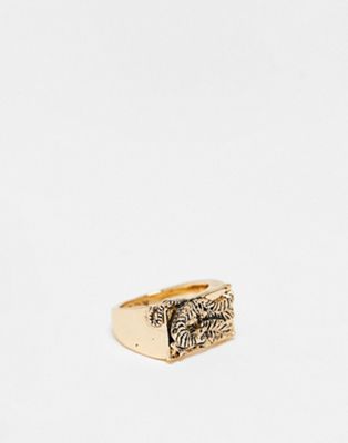 Icon Brand stealth signet ring in gold - ASOS Price Checker