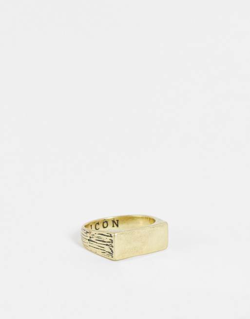 Icon Brand stone engraved signet ring in gold | ASOS