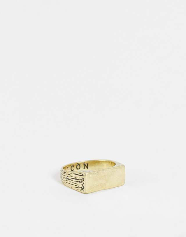 Icon Brand stone engraved signet ring in gold