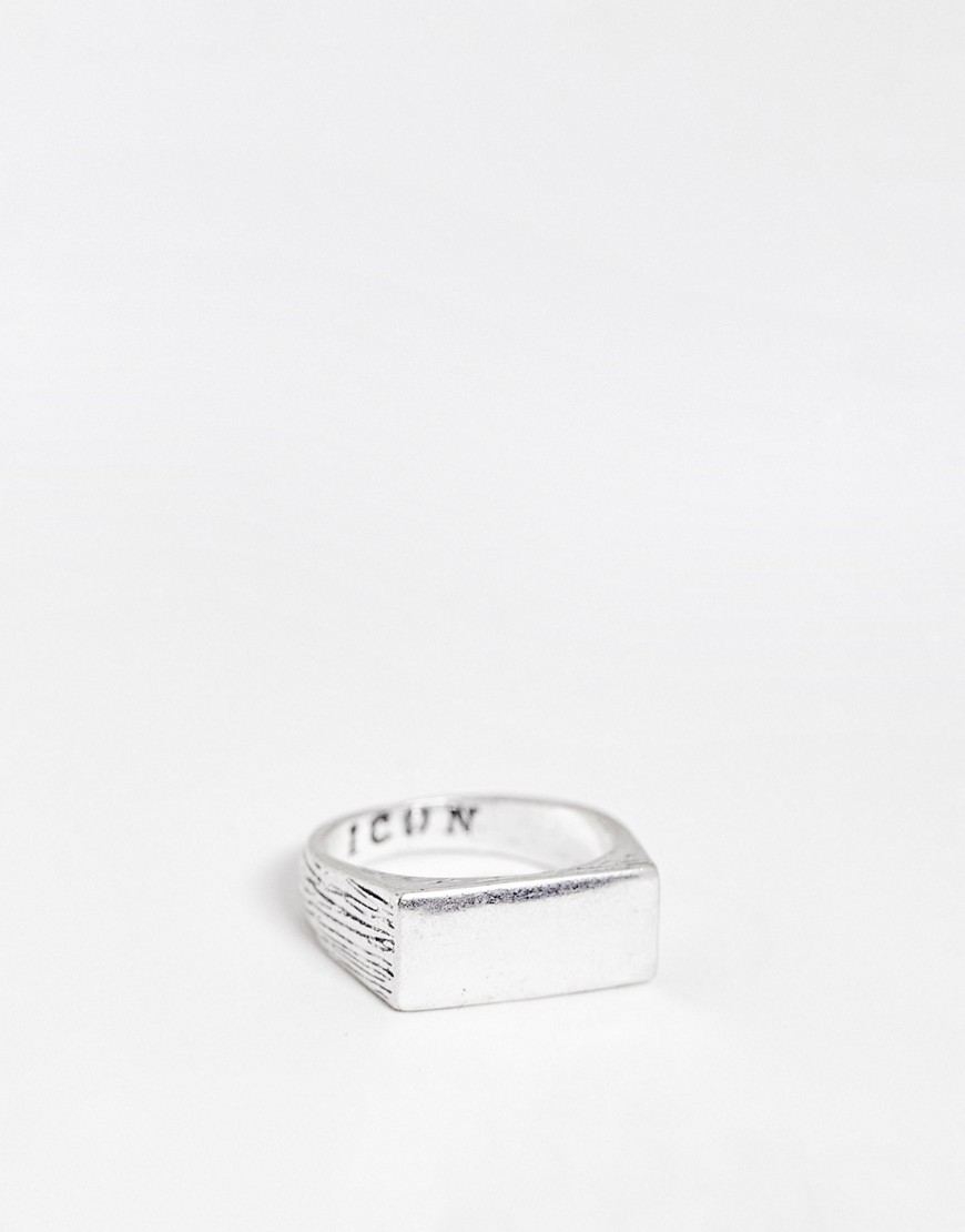 Icon Brand stone engraved signet ring in silver