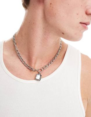 Icon Brand Icon Brand stone pendant curb necklace in silver