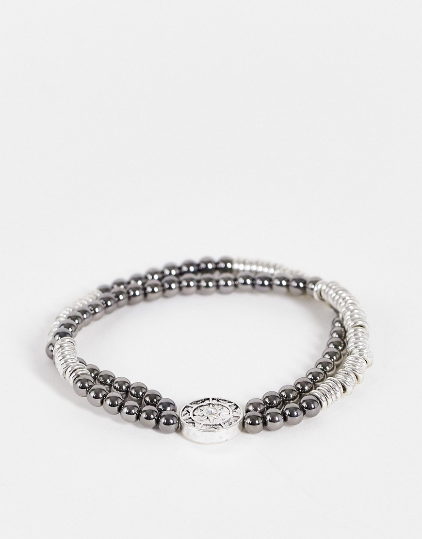 Icon Brand stretch beaded coin clasp bracelet in grey