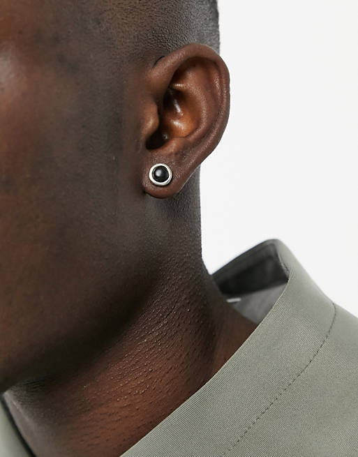 Icon Brand stud earrings in silver with black stone | ASOS