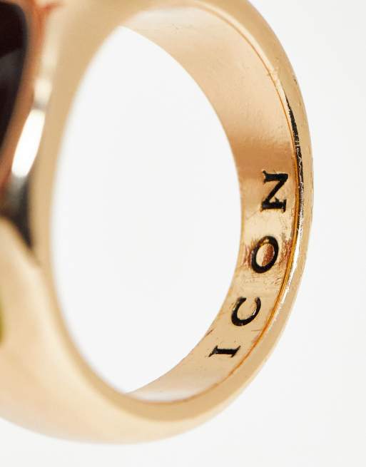 Icon Brand sunday enamel signet ring in gold | ASOS