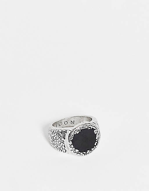 Icon Brand textured enamel ring in silver