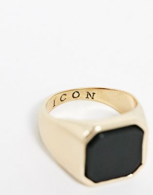 Icon Brand - Zegelring met zwarte steen in goud