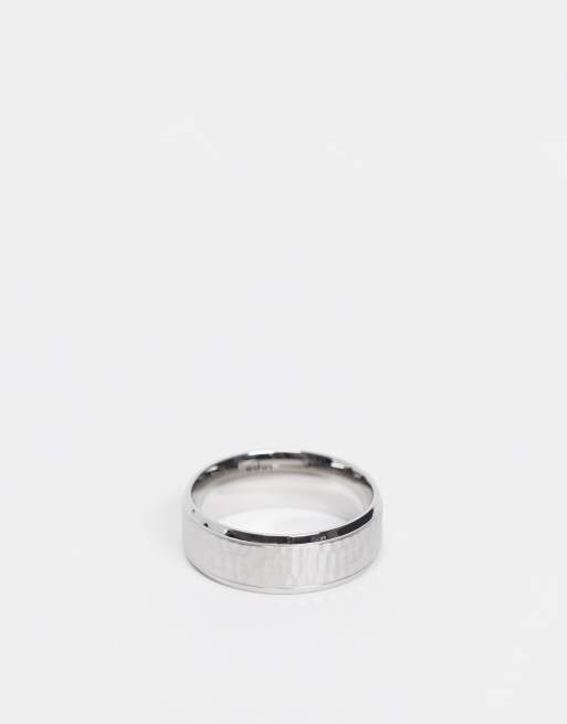 Icon hammered stainless steel band ring in silver