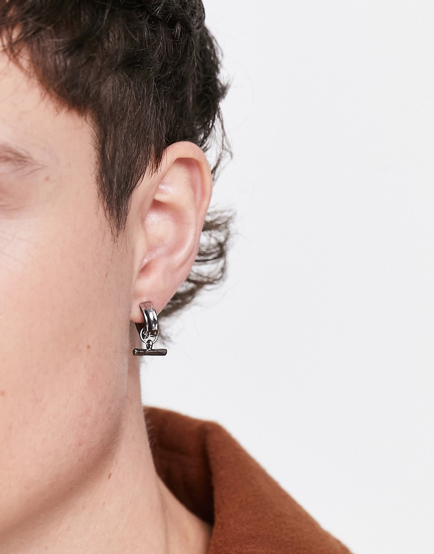 Icon hoop earrings with t-bar detail in silver