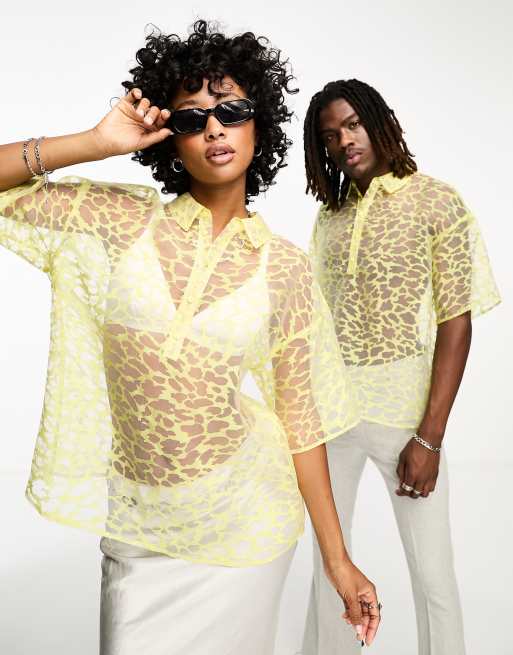 IIQUAL – Koszulka polo unisex z organzy w żółty wzór