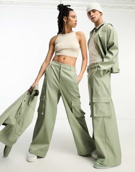 IIQUAL - Ensemble unisexe avec veste utilitaire et pantalon cargo ample - Vert sauge, 3 de 3